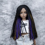 Photo of Парик "черны+фиолетовый+золотой" 6-7 Minifee (голова 17см)