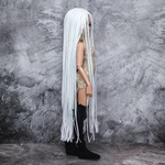 Photo of Парик "Белый с голубыми блестящими нитями" 6-7 Minifee голова 17см