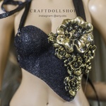 Photo of Корсаж черный бархат с цветами, золоченый поталью