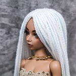 Photo of Парик "Белый с голубыми блестящими нитями" 6-7 Minifee голова 17см